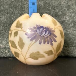 Victorian Era Satin Glass Rose Bowl w Floral Motif